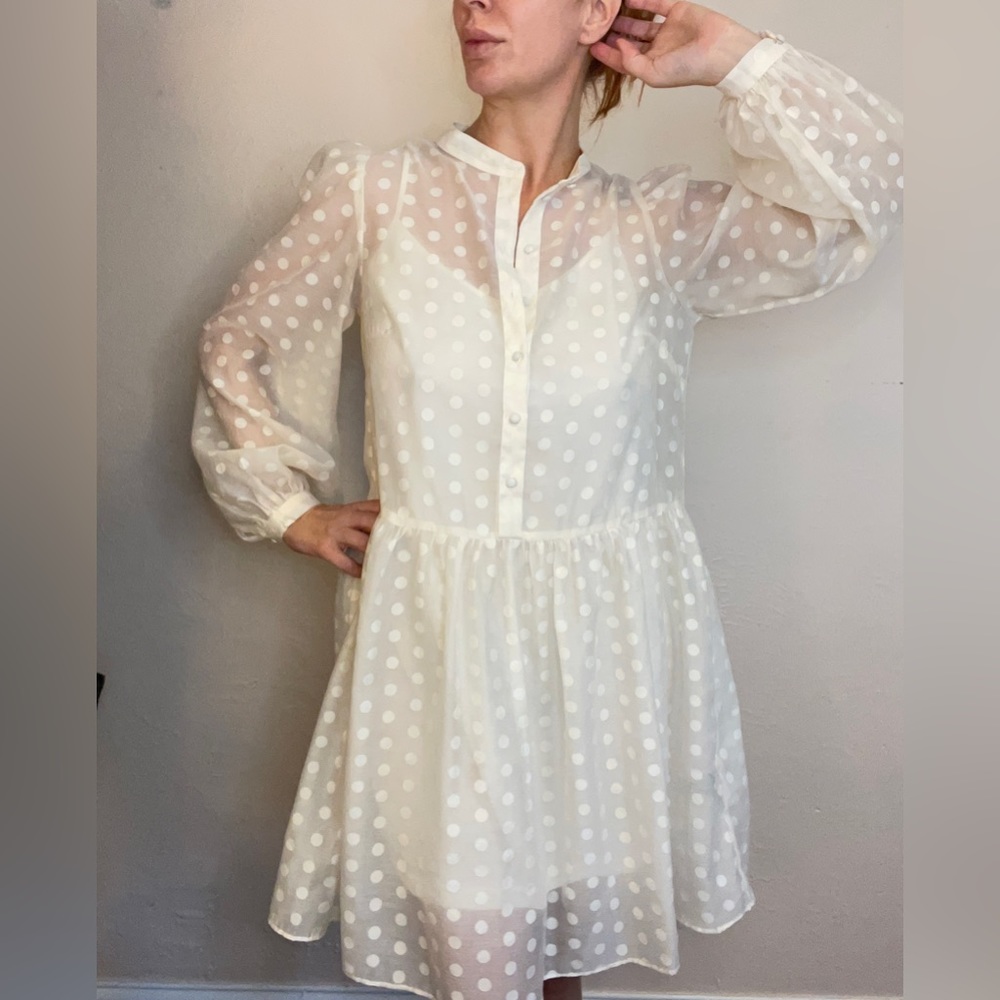 Ivory sheer polka dot baby doll dress